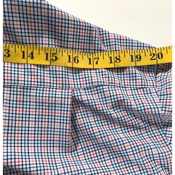 Lands End Checked Shirt Red Blue Men's XL Polyester Button Up Long Sleeve - Picture 8 of 8